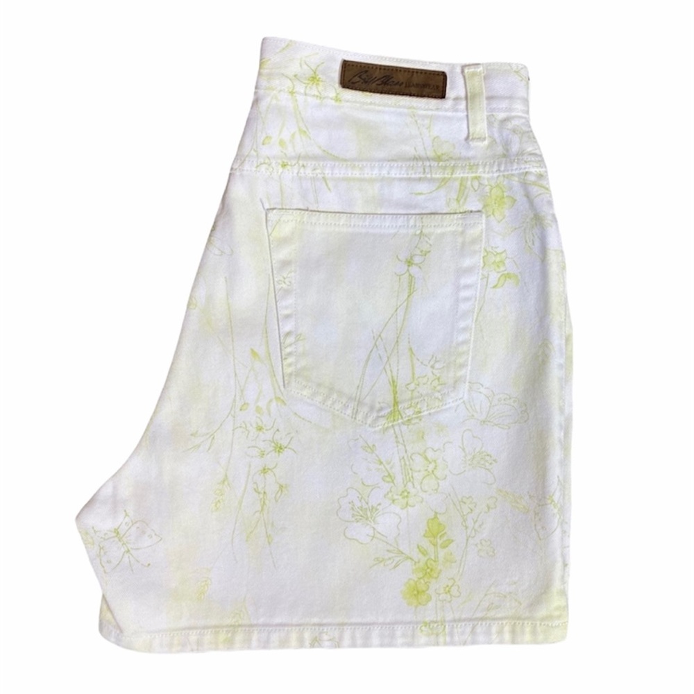Vintage Bill Blass Green Floral Print White Shorts